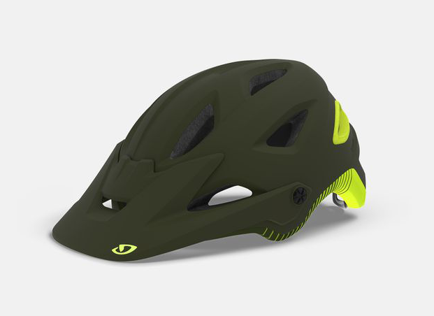 A green and yellow helmet on a white background.