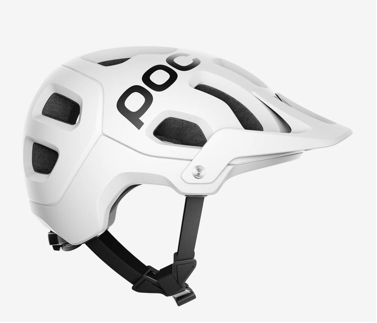 A white helmet with the word poc on it.