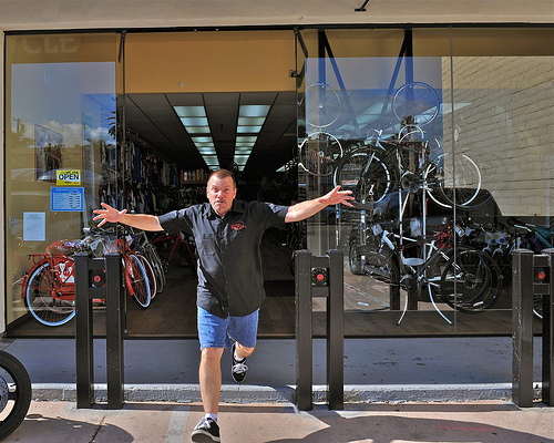 A man wearing a black t-shirt in California.