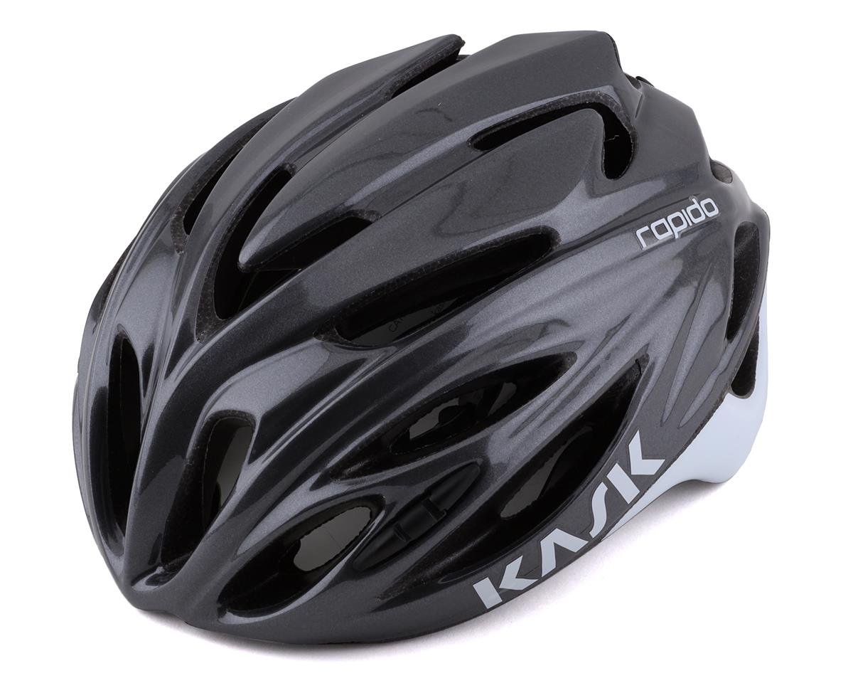 A black bicycle helmet on a white background.