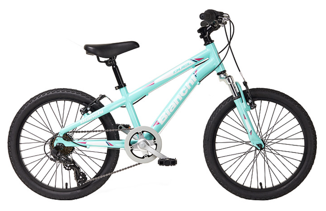 A girl's mountain bike is shown against a white background.
