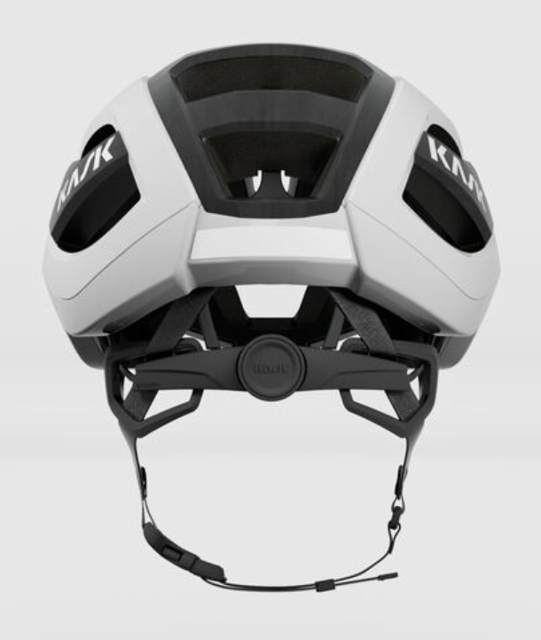 A white and black helmet on a white background.