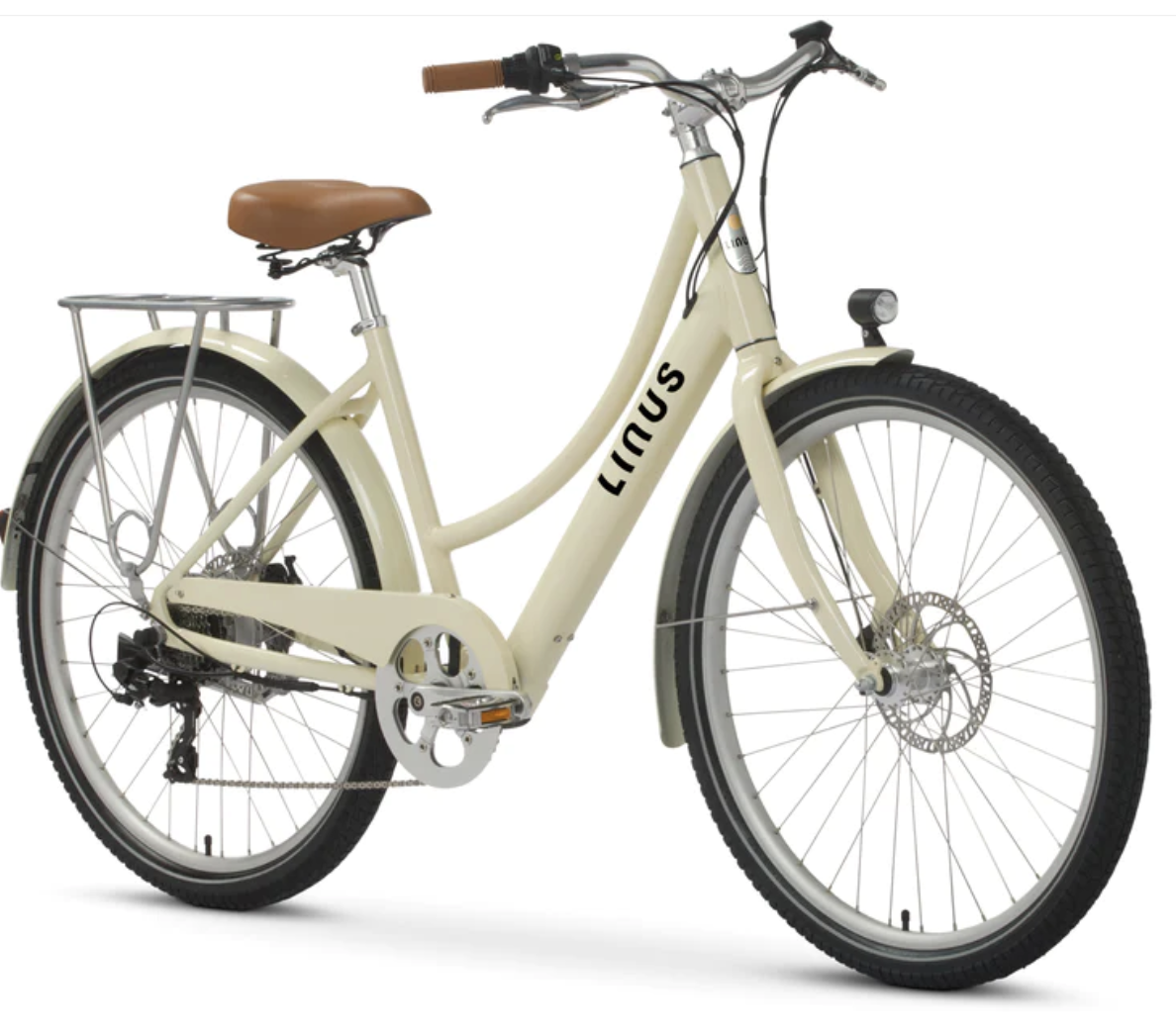 A women's bike with a tan seat against a white background.
